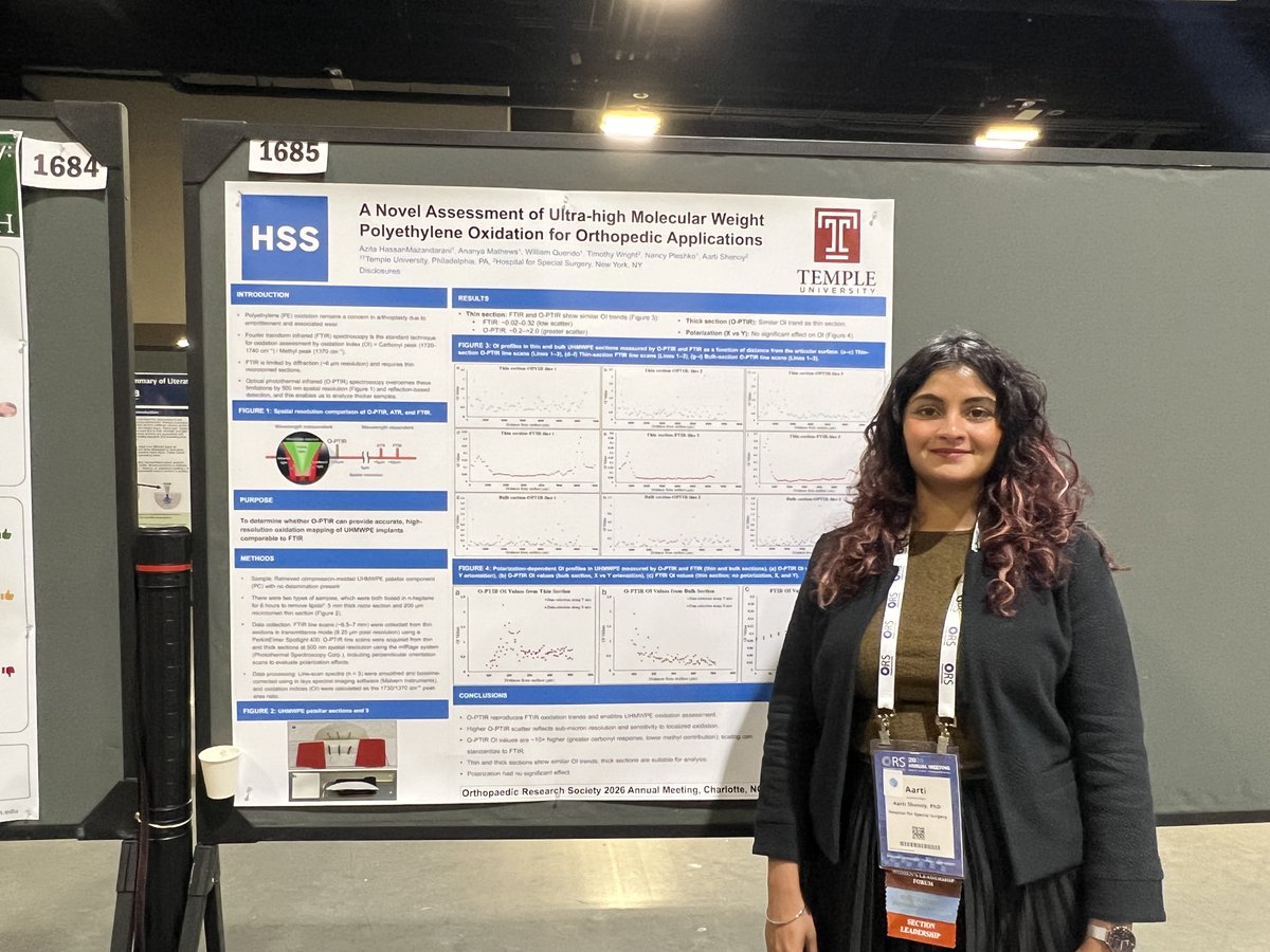 HSSBiomech's tweet photo. Just a few of our many posters at ORS! Research highlights include a retrieval analysis of femoral debonding in a recalled TKA, a computational analysis of the effect of PCL release on femoral rollback, and a novel assessment of UHMWPE for orthopaedic applications. https://t.co/ZiigYzUcj5