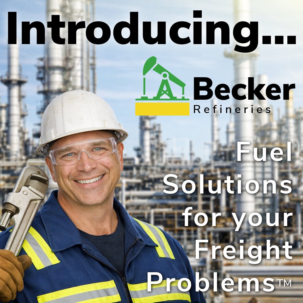 BeckerLogistics's tweet photo. Fuel prices rising? We have the answer.
Introducing Becker Refineries. Fuel Solutions for your Freight Problems.

#BeckerLogistics #WeAreLogistics #3PL #SupplyChain #AprilFoolsDay https://t.co/KSjm7aEoWk