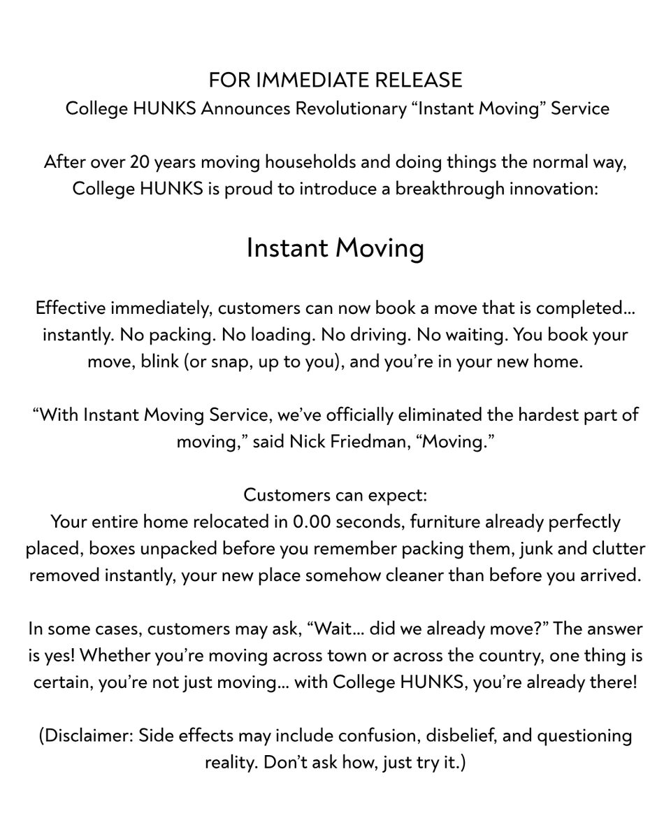 CollegeHunks's tweet image. Moving with College HUNKS is always effortless though, so is it really a prank? 😌✅💪

#CollegeHUNKS #AprilFools #Moving #Effortless