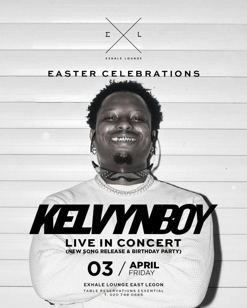 kelvynboymusic_'s tweet photo. +1 today Thanks for all the love. Got a birthday present for you on Friday. 
See you at @exhaleloungegh this Friday 🍾 https://t.co/cHb728ne3O
