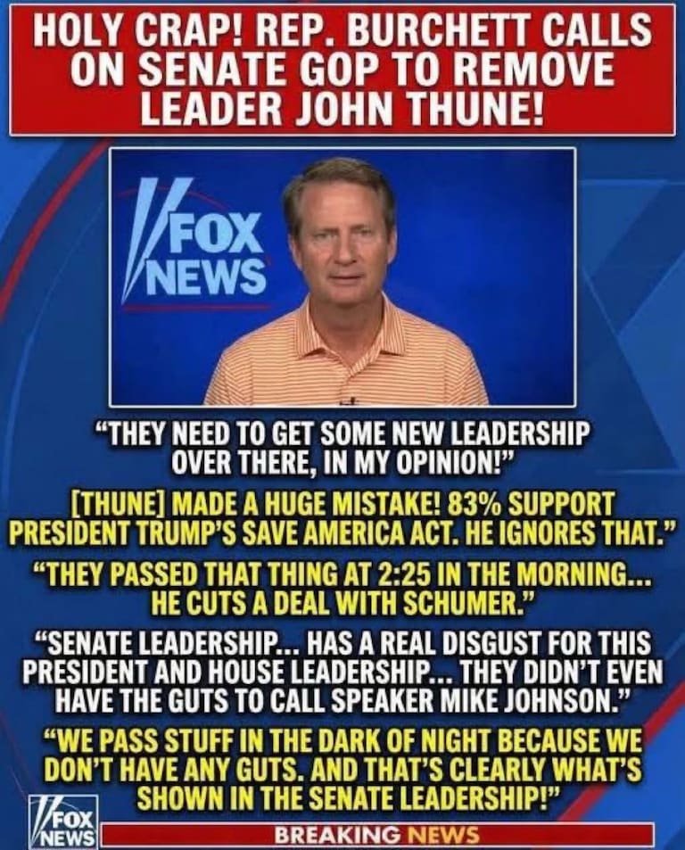 This blatant establishment treason by Thune must be addressed if the Republic is going to survive!