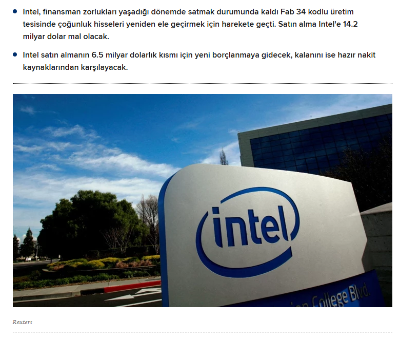 KeremSerindere1's tweet image. Intel'in dönüşü: İstemeye istemeye sattığı fabrikanın hisselerini geri alıyor
CNBC-E
#INTEL #INTC