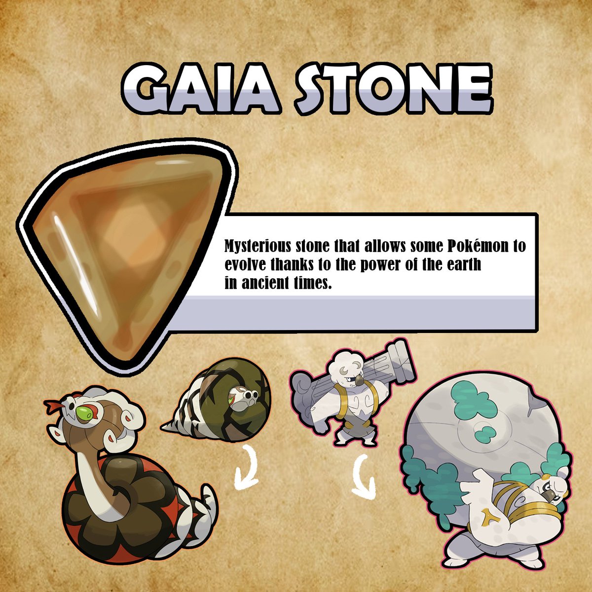 DaydreamOfe's tweet image. Recent excavations in the Elysion region have uncovered a new evolutionary stone. 

Named the "Gaia Stone" because its interior contains all the Earth's energy at its peak, it allows Pokémon associated with ancient times to evolve. 

#fakemon #pokemon #pokedex #fakedex