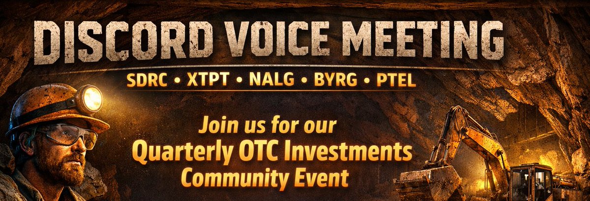 SUNNYLAND24's tweet image. Q4 2025 — Facing Adversity. Delivering Progress.

Join us for our Quarterly #OTC #Investments Community Event + Live Q&amp;amp;A

$SDRC $XTPT $NALG $BYRG $PTEL

🗓 Tuesday, April 7
🕐 1PM EST

Powered by $SOL $BXBT
Sponsored by @RedBerylMining

🔗discord.gg/darkhorsecapit…