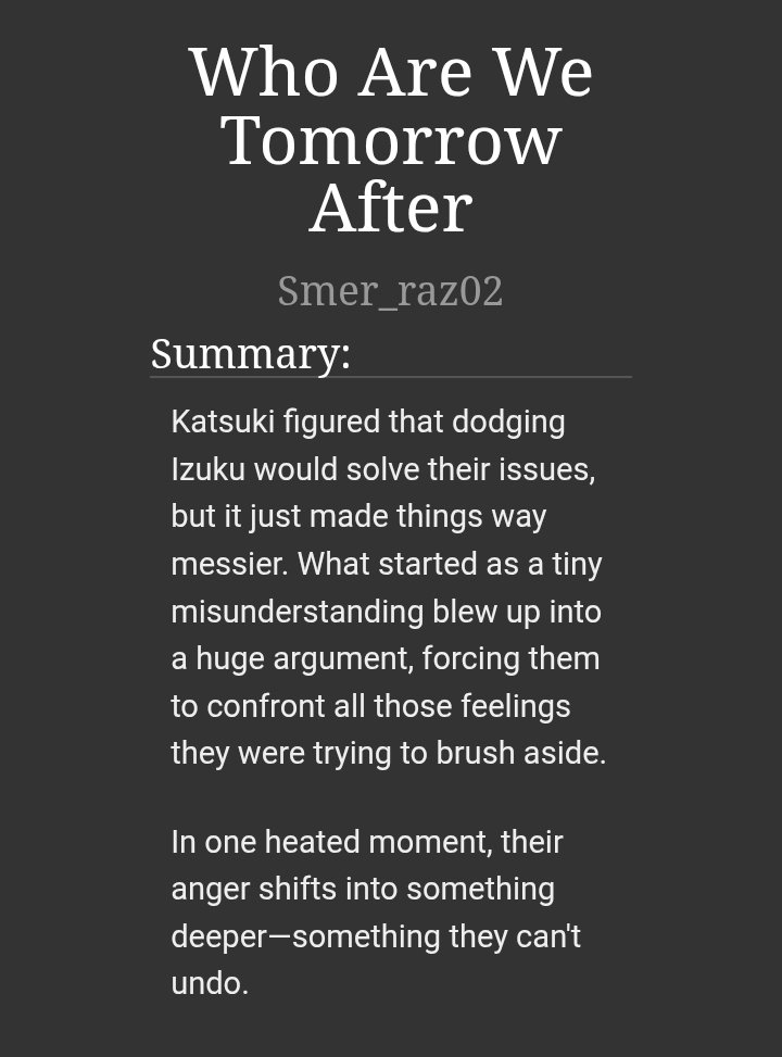 Amsraz02's tweet photo. #Dkbk

Title: Who Are We Tomorrow After

- Angst with Comfort
- Time Skip
- Happy Ending
- Friends with Benefits
-  🔞
- 1/5

Link: https://t.co/WNAmbyXtL4 https://t.co/nGWJRtWbU4