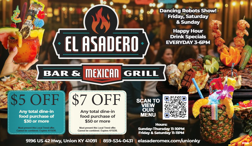 El Asadero in Union &amp; Anderson has amazing Happy Hour specials 3-6pm every day!
localadvertisingnky.com/offers/