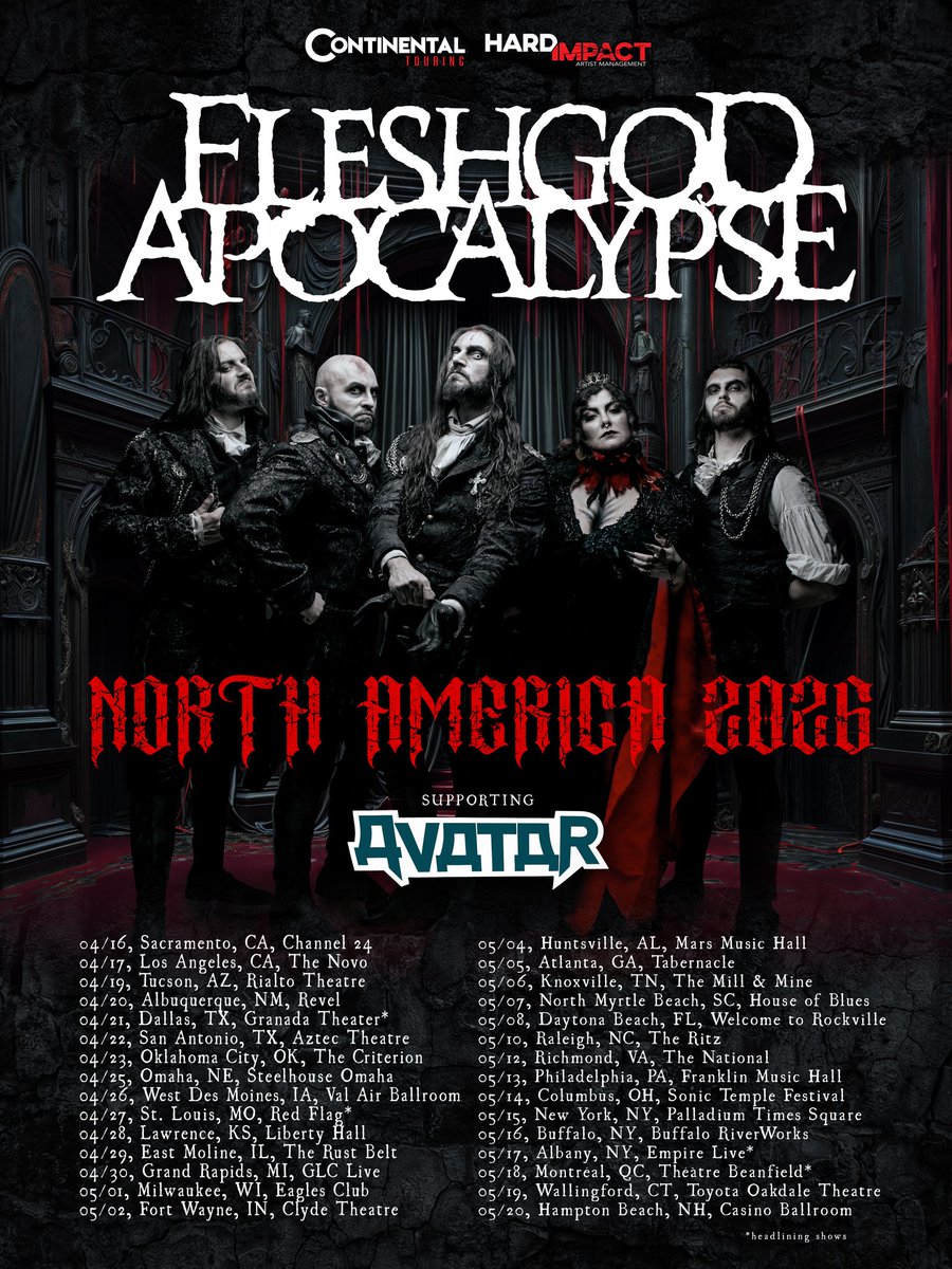 FApocalypse's tweet photo. Just two weeks left until we hit the road again! 🛣️ 

See you very soon, North America 🤘🏻

#FleshgodApocalypse #Avatar https://t.co/5BLaAdfQah