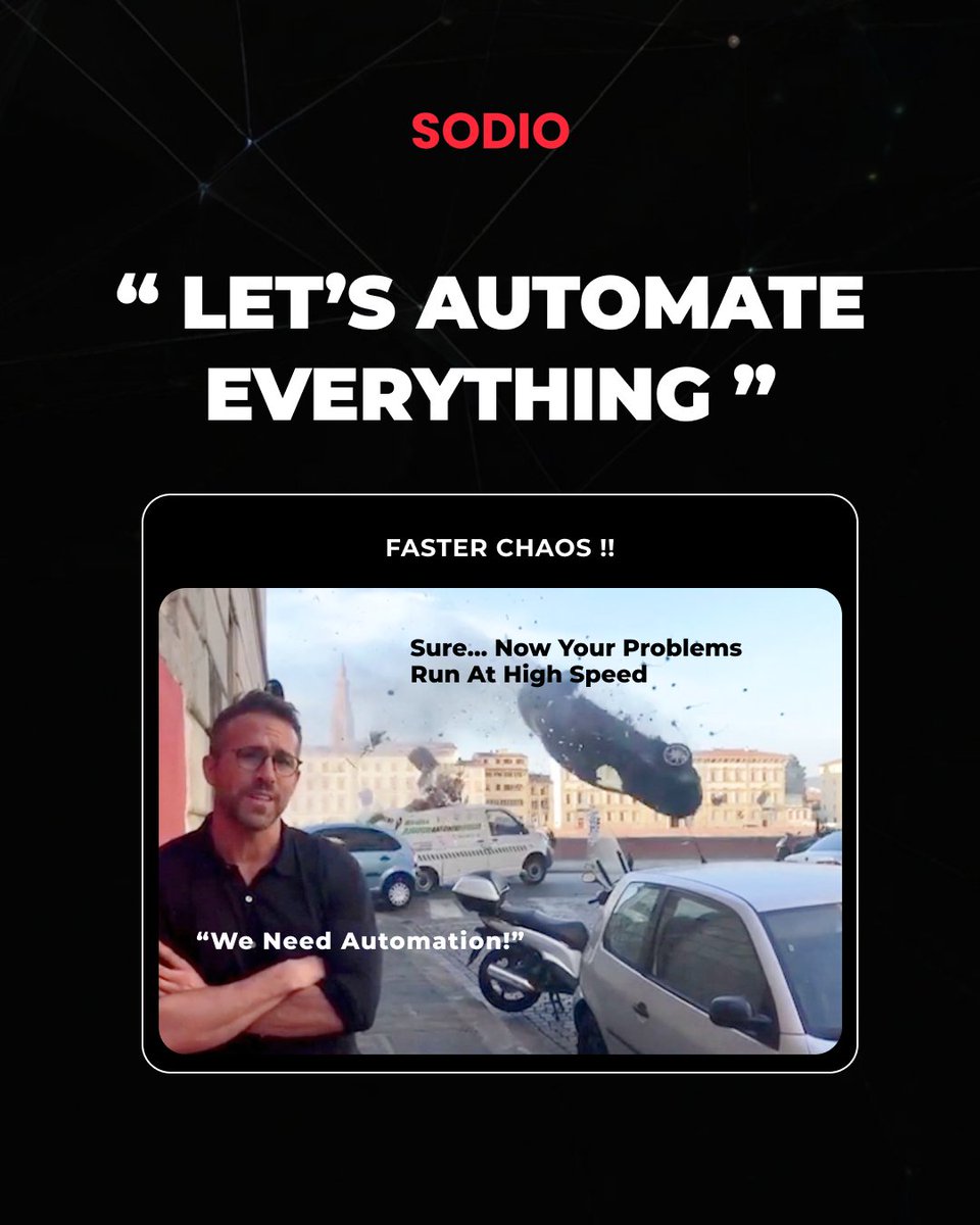 sodiotech's tweet image. “Let’s automate everything” they said… 😄
Without fixing the process first, all you get is faster chaos ⚡

Automation works best when strategy comes before speed. Build smart, then scale 🚀

#Automation #BusinessAutomation #DigitalTransformation #WorkflowAutomation #TechHumor