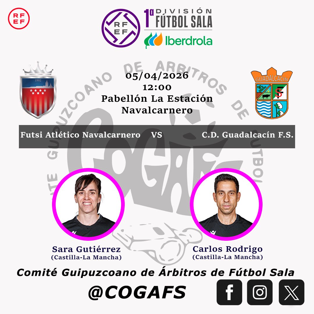 CoGAFS's tweet photo. 📄 1ª División Iberdrola | Jª 23

#futsal #aretofutbola #futsalreferee #rfef #cogafs https://t.co/g18Yy4e0lG