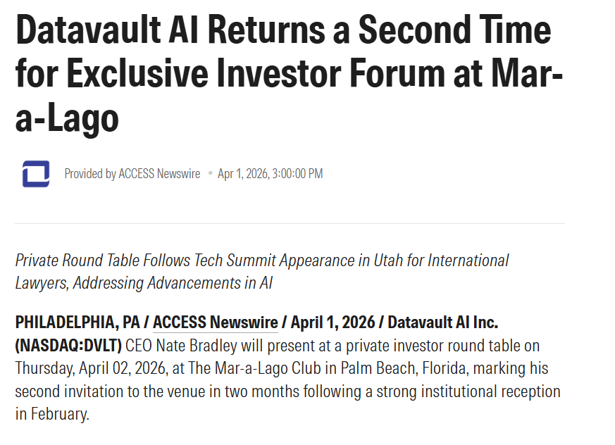 Mk2Toshiaki's tweet photo. $49M deals, $39.1M revenue, 70+ patents - this is beyond a narrative

Datavault AI Inc. $DVLT isn’t just issuing tokens
it’s building infrastructure via NYIAX
$39.1M revenue, +1364% growth
$33.8M Q4, $8.1M EBITDA
$116M working capital, $0 long-term debt
and a second Mar-a-Lago invite
this kind of setup doesn’t stay under the radar long

Not financial advice. Do your own research

$DEFT $WYNN $C $APLS $XPEV