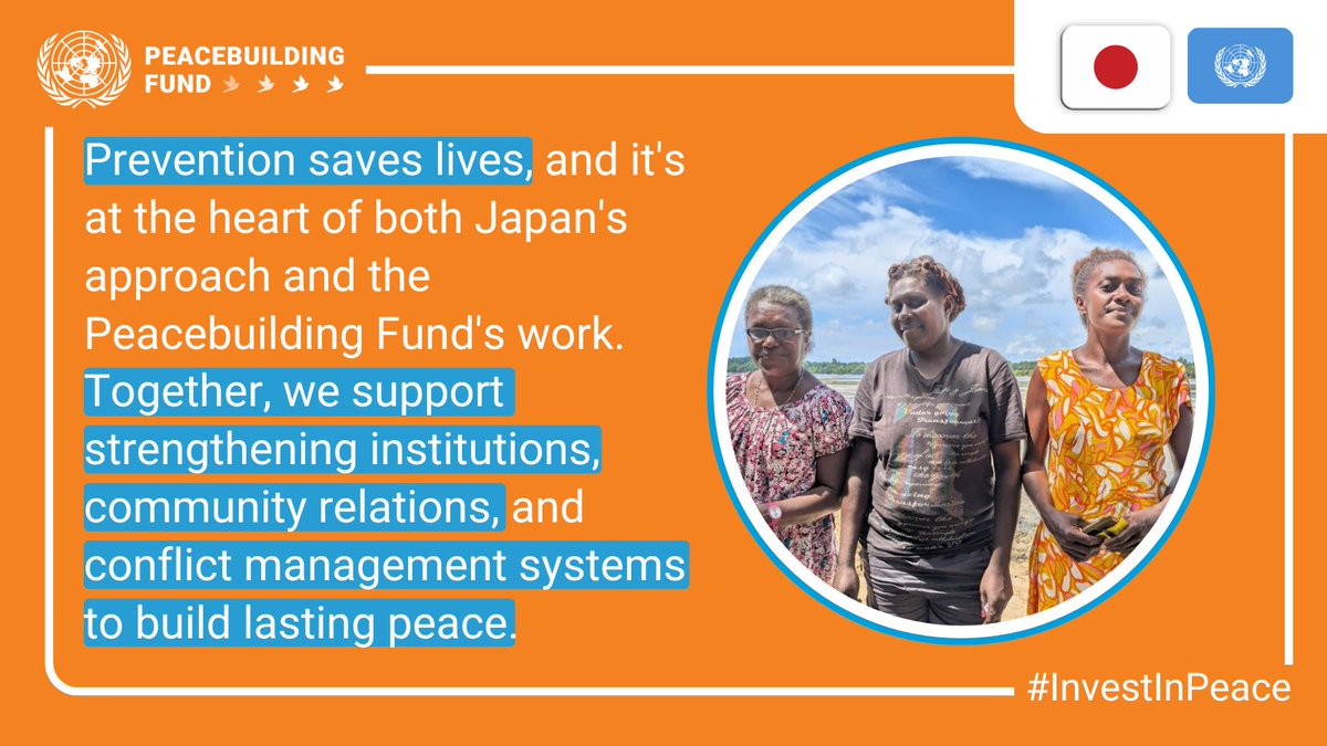 UNPeacebuilding's tweet photo. Prevention saves lives, and it's at the heart of both Japan's approach and the Peacebuilding Fund's work.
#InvestinPeace #PeacebuildingFund https://t.co/pvbGDrxQdn