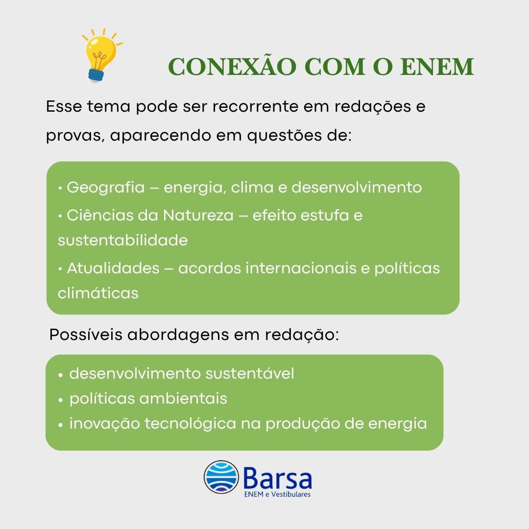 Barsa_ofc's tweet photo. A crise climática e a transição energética estão entre os temas mais debatidos no mundo atualmente. Entender seus desafios e impactos amplia o repertório para provas e discussões sobre desenvolvimento sustentável.
#Enem2026 #BarsaNaRede #CriseClimática #Barsa https://t.co/tA0nY02G8l