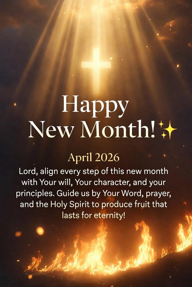 GloryFlames_'s tweet image. Happy New Month!🔥🙌
April 2026
Explore in a Godly way this season! 
Align every journey in life, career, and growth with God’s will, not your own understanding.👇

#HappyNewMonth #April2026 #GodlyLiving #HolySpiritLed #EternalFruit #GloryFlames #PMXtra #BBMzansi #BBNaija