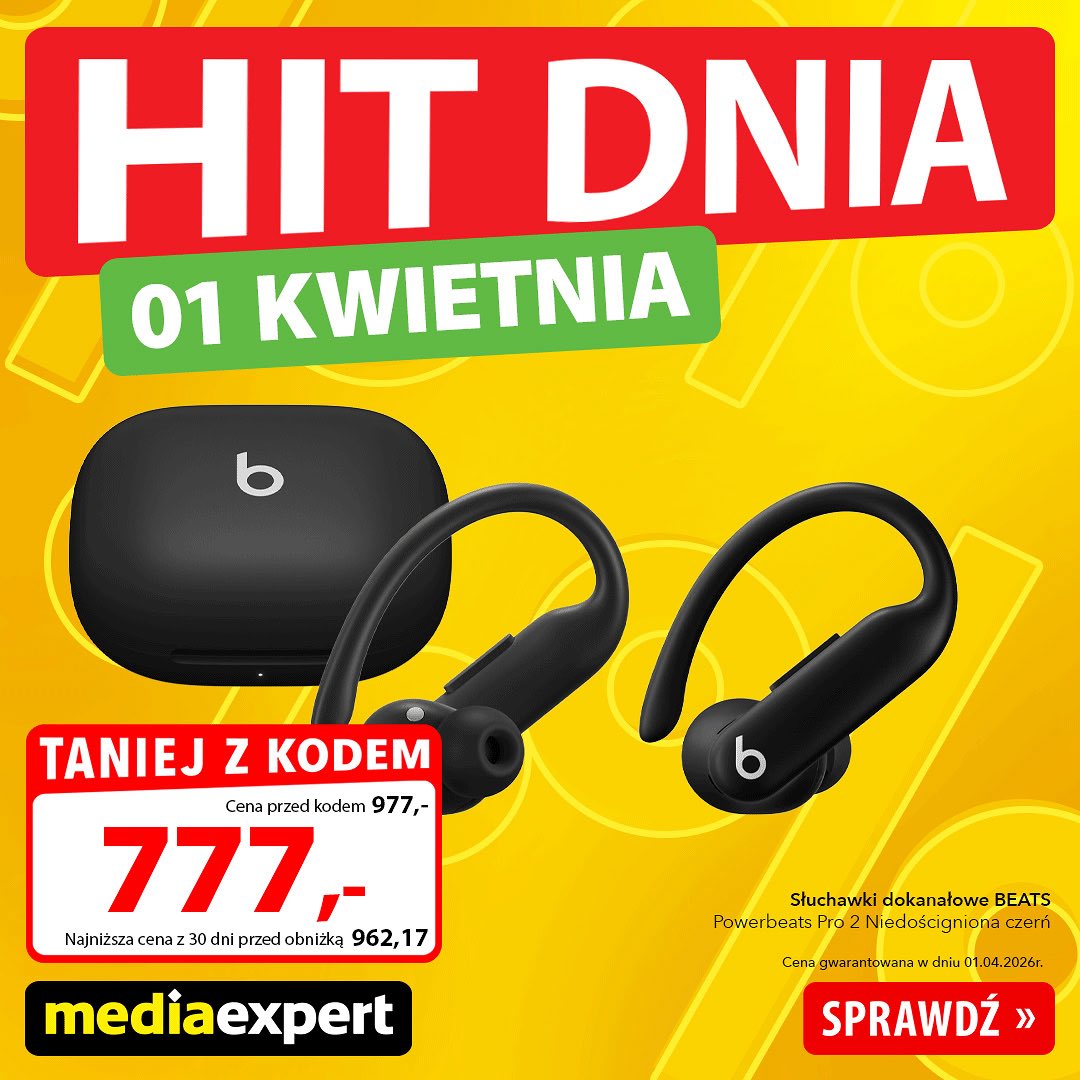 Świetny HIT DNIA w Media Expert!💥 

Powerbeats Pro 2 prawie za połowę oryginalnej ceny!

Oficjalna cena tych słuchawek w Polsce to 1349 zł. Dzisiaj w promocji tylko 777 zł!🔥 

Zdecydowanie najlepsze słuchawki do sportu (mamy od początku)

👉 tinyurl.com/yptfjrbr