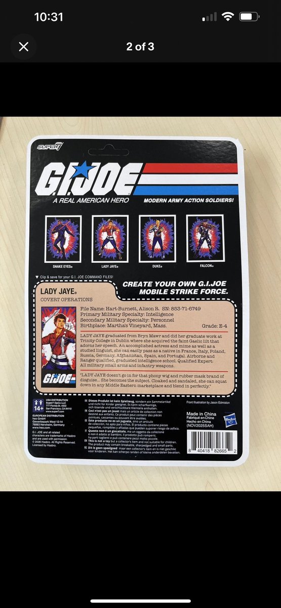 Toyhuntersholl2's tweet image. Popping up on eBay! GI Joe Reaction Plus Lady Jay 250th Celebretion figure and looks to be more reveals on the back

#gijoe #reaction #super7 #super7reaction #super7gijoe