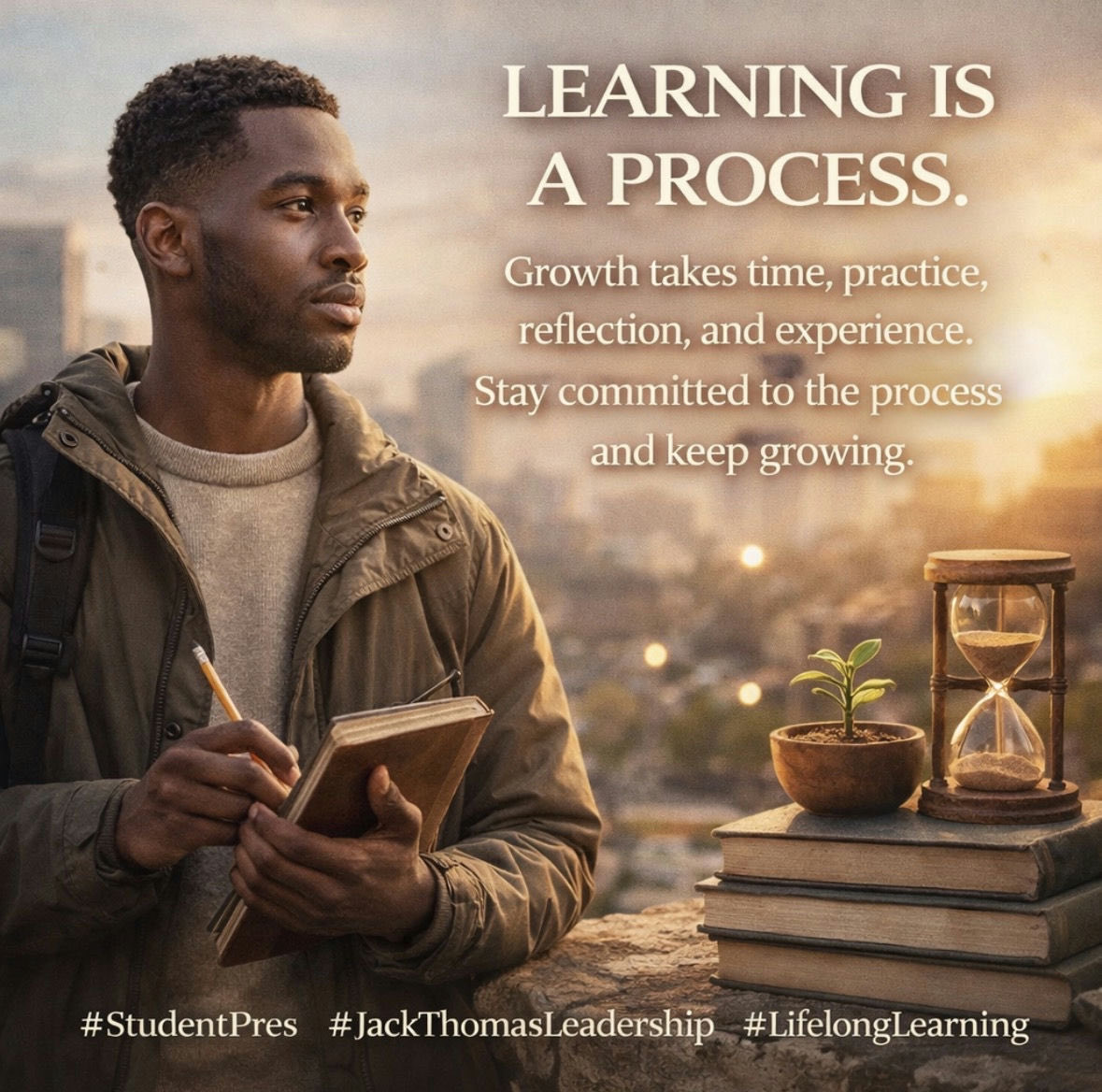 StudentPres's tweet image. Learning is a process. Growth takes time, practice, reflection, and experience. Stay committed to the process and keep growing.

#StudentPres #JackThomasLeadership #LifelongLearning