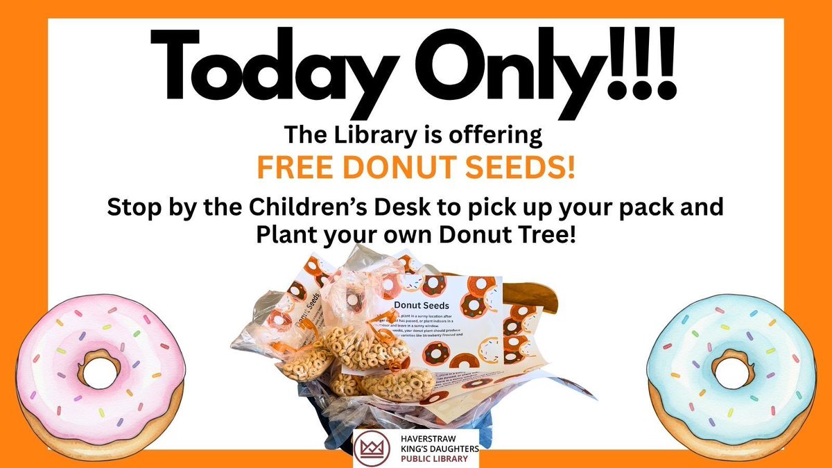 HKDPLibrary's tweet photo. The perfect way to get Fresh Donuts every day! Make sure to share a picture of your first crop with us!!
#hkdpl #haverstrawlibrary #donuts #doughnuts #yummy #aprilfools #libraryprogram #rocklandlibraries https://t.co/7Dwe2HEZPc