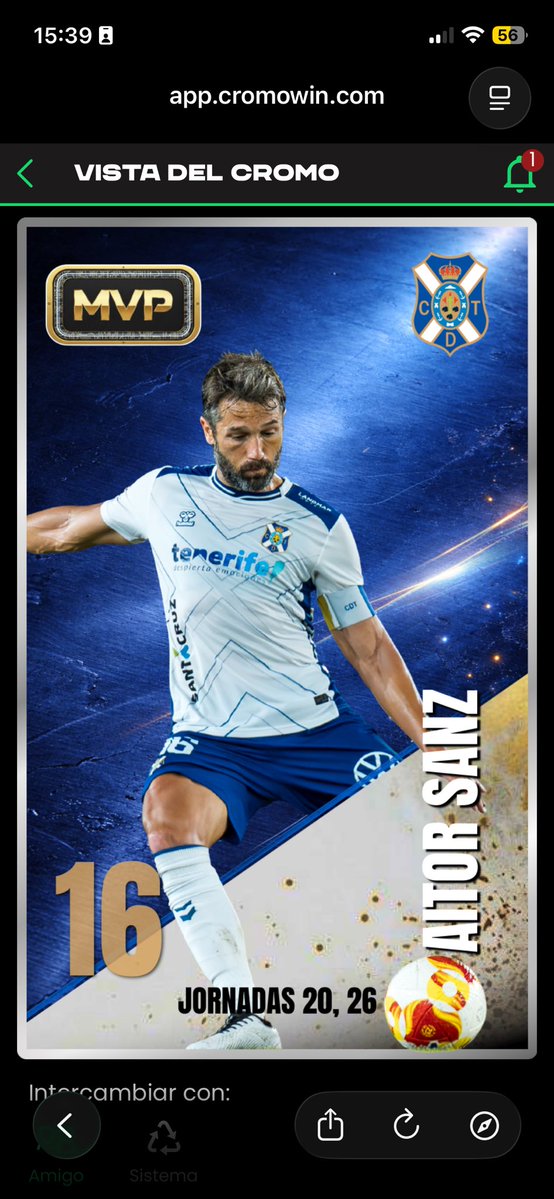 En el <a href="/cromowin/">Cromowin</a> me ha salido el jugador nuestro capitán. <a href="/CDTOficial/">CD Tenerife 🏴󠁧󠁢󠁳󠁣󠁴󠁿</a>