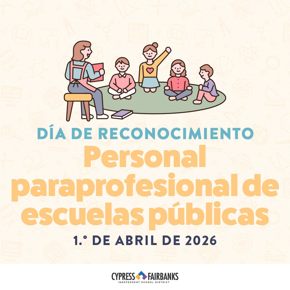 CFISDnoticias's tweet photo. .@CyFairISD Hoy es el Día de Reconocimiento del Personal Paraprofesional de Escuelas Públicas. ¡Agradecemos a todo el personal de apoyo docente del CFISD por la ayuda que brindan a nuestros estudiantes en el Camino a lo Maravilloso! #EspírituCFISD #EscojaCFISD https://t.co/xUgR1jNexd