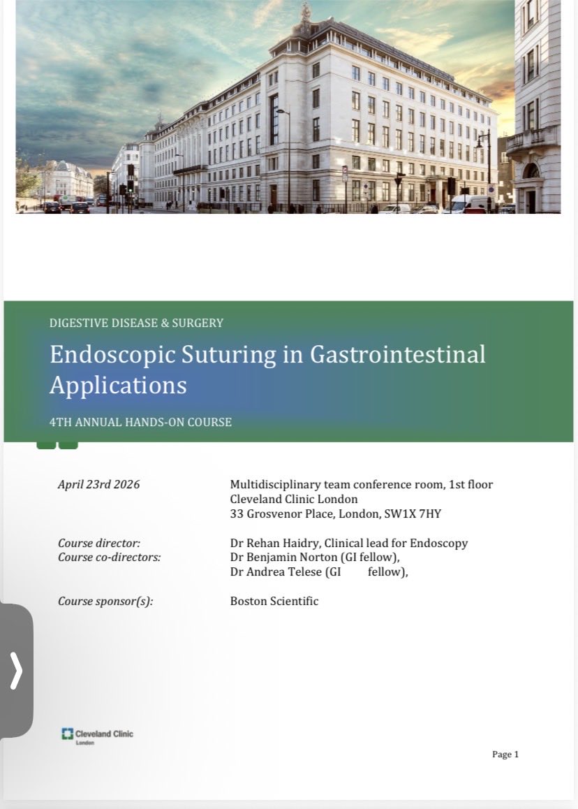 HasanSundas's tweet photo. Excited to announce that our Annual Advanced Suturing Course is on 23rd April 2026. Come and submerg in Hands on with overstitch @BSGTrainees @BritSocGastro @rehan_haidry 

Link for details 

https://t.co/Yi8wfoND1x https://t.co/mRNZzvMqYv