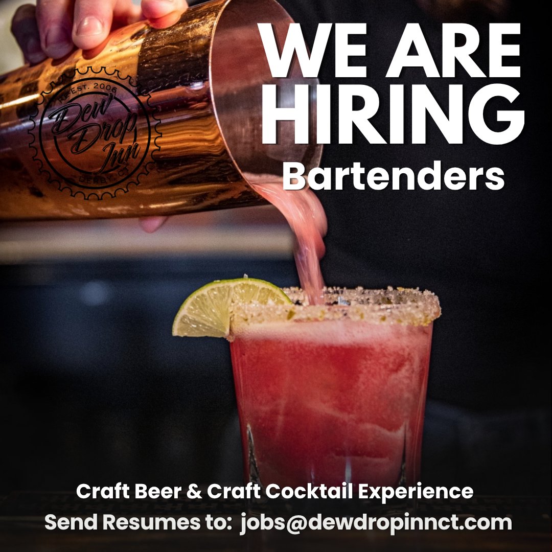 DewDropInnCT's tweet photo. Join Our Team!
Stop in and fill out an application or send your resume to jobs@dewdropinnct.com

#hiring #ctjobs #bartendingjobs #dewdropinnct #destinationdewdrop https://t.co/XN0qZOEk7R