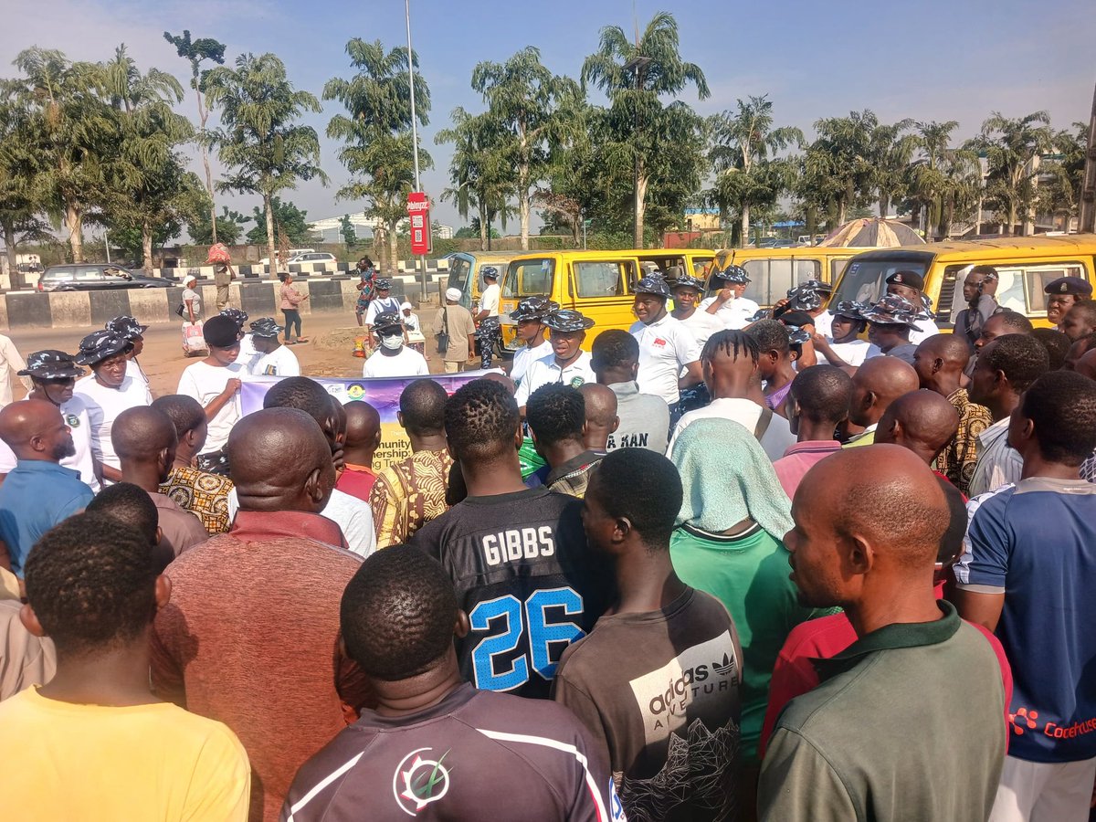 airportcommand's tweet photo. #PHOTONEWS | In furtherance of the theme “Community Partnership: Building Trust,” Airport Police Command personnel sensitize members of the public and drivers within the airport environment on safe driving and shunning of  electoral violence during Day 3 of the National Police Day 2026. #2026NationalPoliceDay