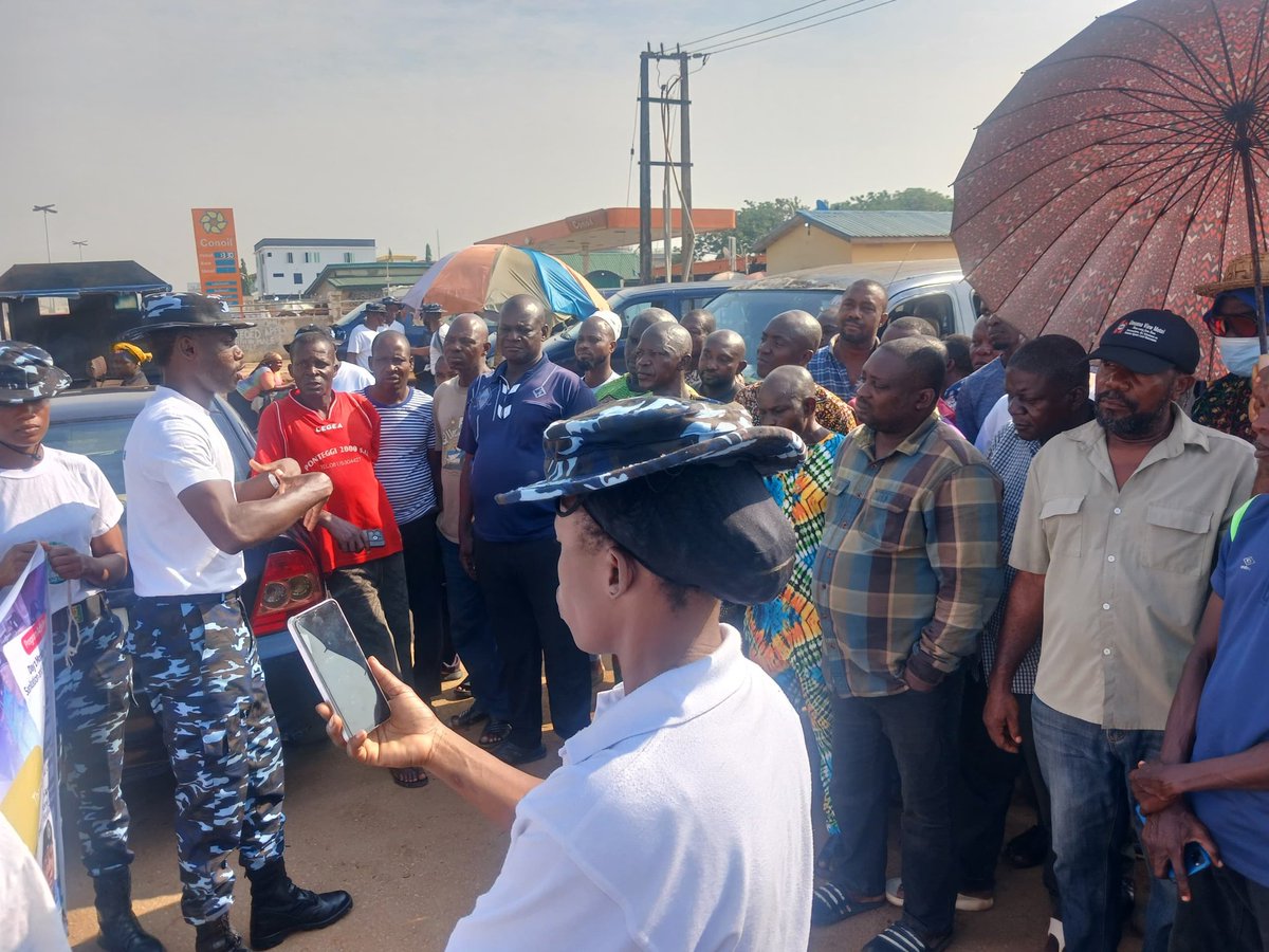 airportcommand's tweet photo. #PHOTONEWS | In furtherance of the theme “Community Partnership: Building Trust,” Airport Police Command personnel sensitize members of the public and drivers within the airport environment on safe driving and shunning of  electoral violence during Day 3 of the National Police Day 2026. #2026NationalPoliceDay