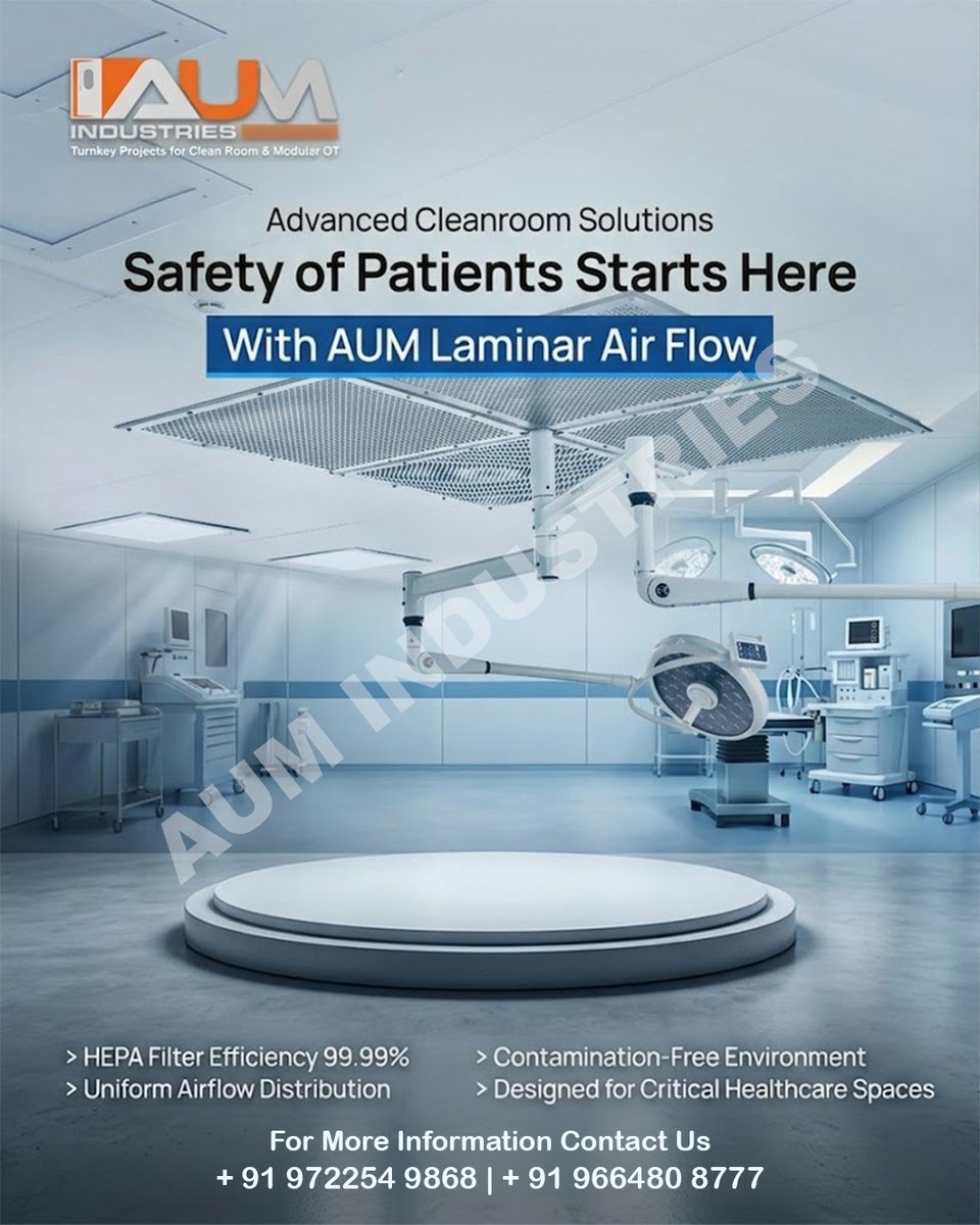 AumIndustries's tweet image. At AUM Industries, our Laminar Air Flow systems are engineered to deliver uniform, contamination-free airflow—ensuring the highest standards of hygiene and safety.

#LaminarAirFlow #CleanroomTechnology #ContaminationControl #PharmaIndustry #HealthcareInfrastructure #AUMIndustries