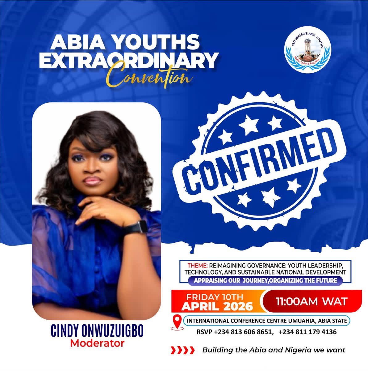 ProgressiveAbia's tweet photo. MEET OUR POWERFUL MODERATORS!

1. Chioma Onuoha, a lawyer currently undergoing her youth service.
2. Emeruwa Benneth A business man and passionate youth leader
3. Cindy Ugochi On A seasoned professional with deep interests in social entrepreneurship and women participation in governance 
4. Juliet Ojimadu, a truly empowered woman and host.

10th April is the day of history and we are all involved. 

Join us!

Register here: https://t.co/EAh7Q92lnd

#PAY@5 #Extraordinary #convention #YouthLead #YouthLeadership