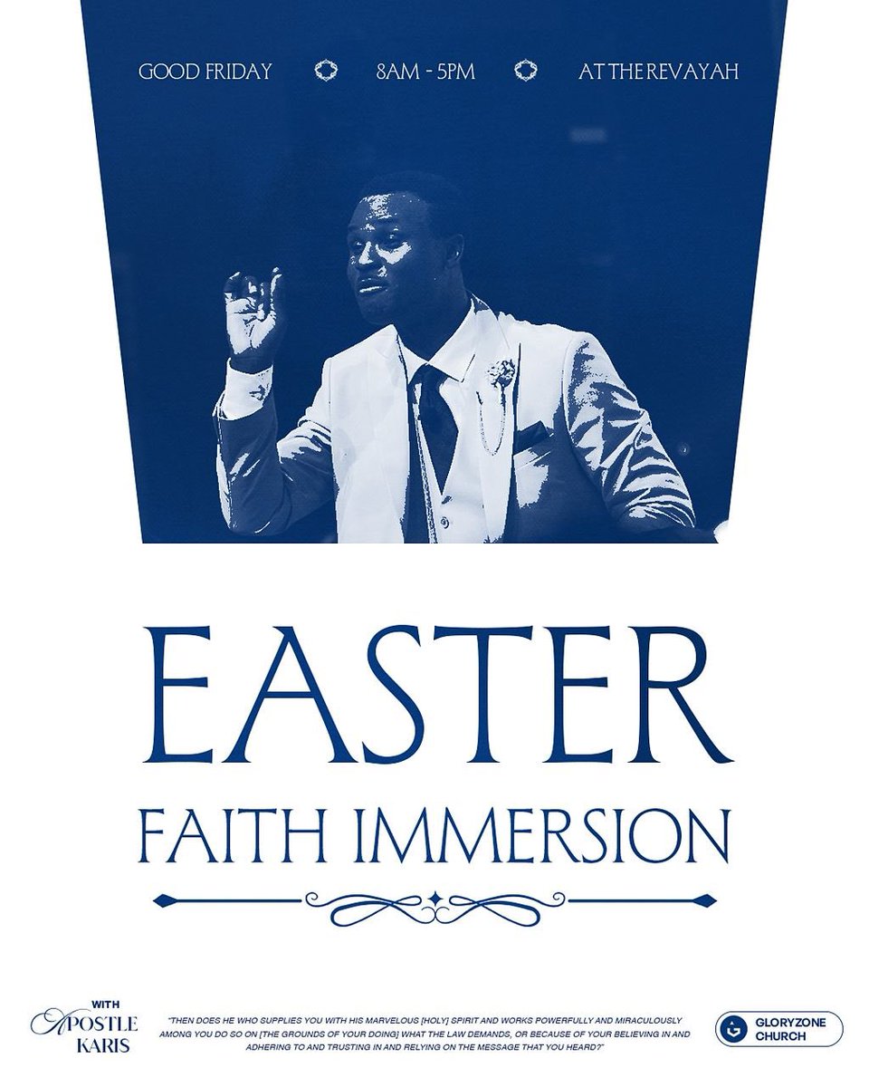 Easter Faith Immersion with Apostle Karis. ✨

This Friday;
📅 : 3rd April 2026
⏰: 8am - 5pm
📍: The Revayah, No.4 Helen Gomwalk way, Off Old Airport, Jos.