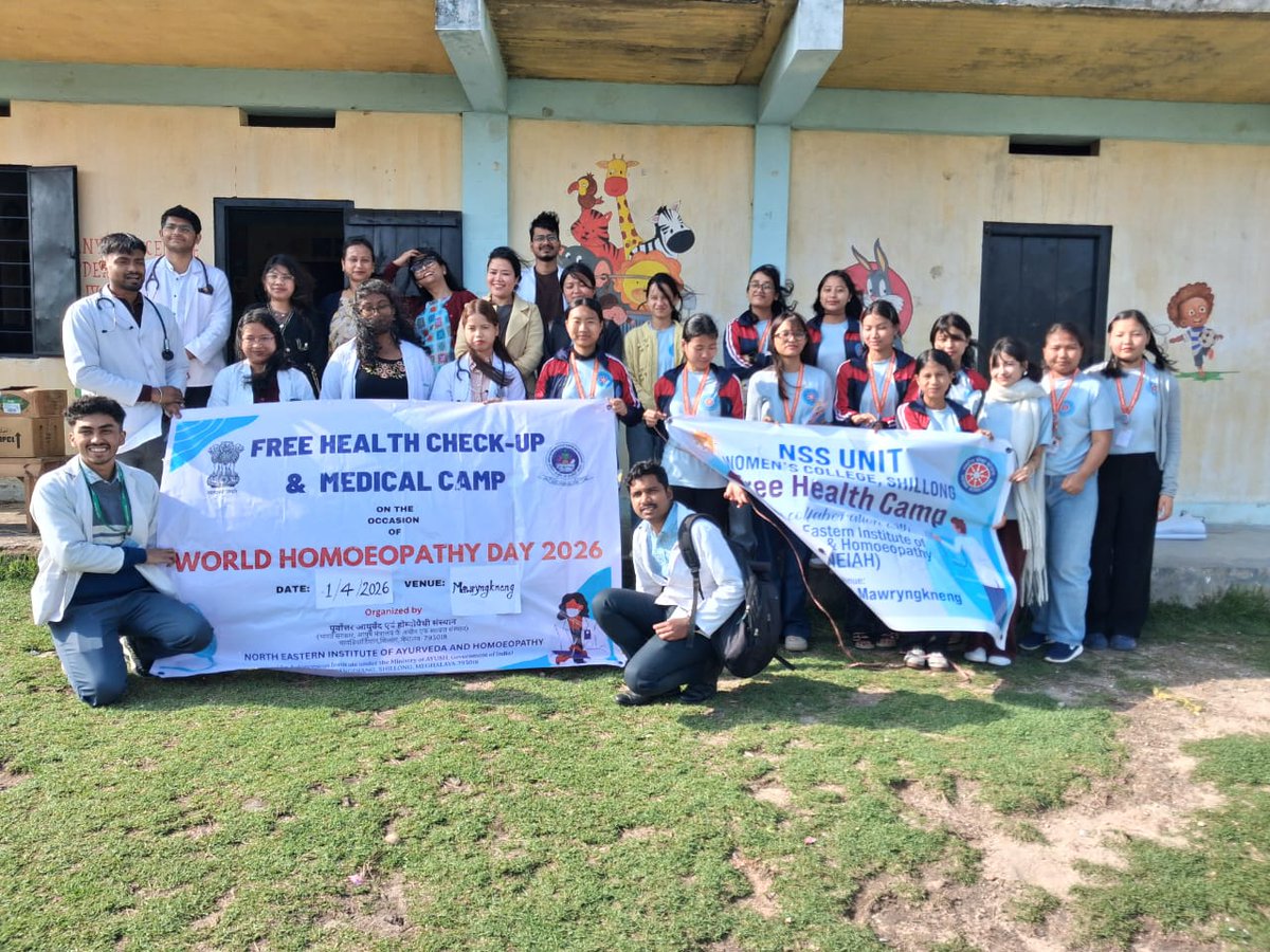 A Health camp organised on occasion of World Homoeopathy Day 2026 at Mawryngkneng village in collaboration with Women's College, Shillong &amp; NSS Unit, NEIAH on 01/04/2026, 114 patients <a href="/moayush/">Ministry of Ayush</a> <a href="/YASMinistry/">YAS Ministry</a> <a href="/CellNehu/">NSS Cell- NEHU</a> <a href="/nss_rdguwahati/">NSS RD Guwahati</a> <a href="/_NSSIndia/">NSS India</a> #NCH