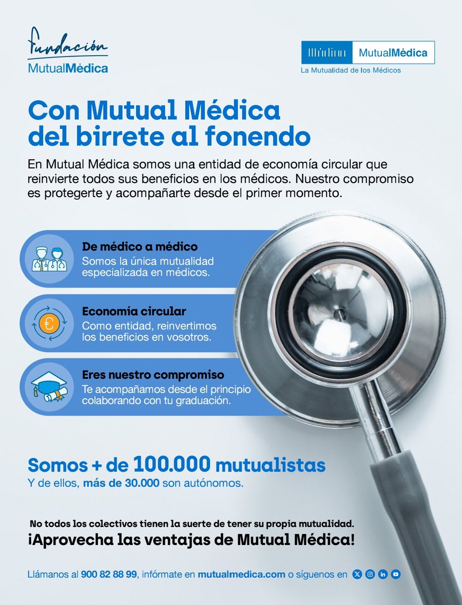 SanLucas25's tweet photo. Mutual Médica es una entidad sin ánimo de lucro. Está especializada en un colectivo profesional muy concreto: los médicos. La misión de Mutual Médica es proteger y acompañar a los profesionales, ofreciéndo seguridad durante su actividad.
Información: https://t.co/fWh1ECOUzr https://t.co/lipEdwFyNm