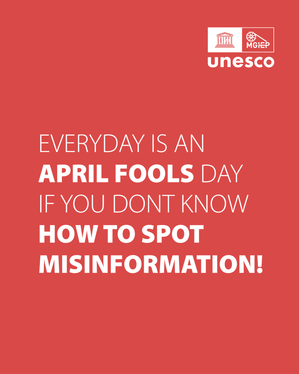UNESCO_MGIEP's tweet photo. Every day = April Fools’ Day 🤡
…if misinformation goes unchecked.
Think twice. Verify once. 🧠✅
#Misinformation #FactCheck #VerifyInformation #MediaLiteracy #CriticalThinking #StopFakeNews #InformationLiteracy #TruthMatters #ThinkBeforeYouShare #DigitalLiteracy https://t.co/5N1NfNz0mx