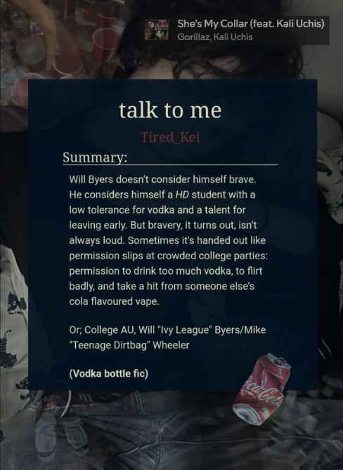 Tired_Kei's tweet photo. A completed 18+ college AU lawless Byler fic with Will 'Ivy League' Byers/Mike 'Teenage Dirtbag' Wheeler. 
Lots of smut and nostalgic moments :) hope u guys enjoy it!

Read here: https://t.co/XIFH7EgLVz
#bylertw #ao3 #byler #bylerfanfic https://t.co/bEpOVVRbON