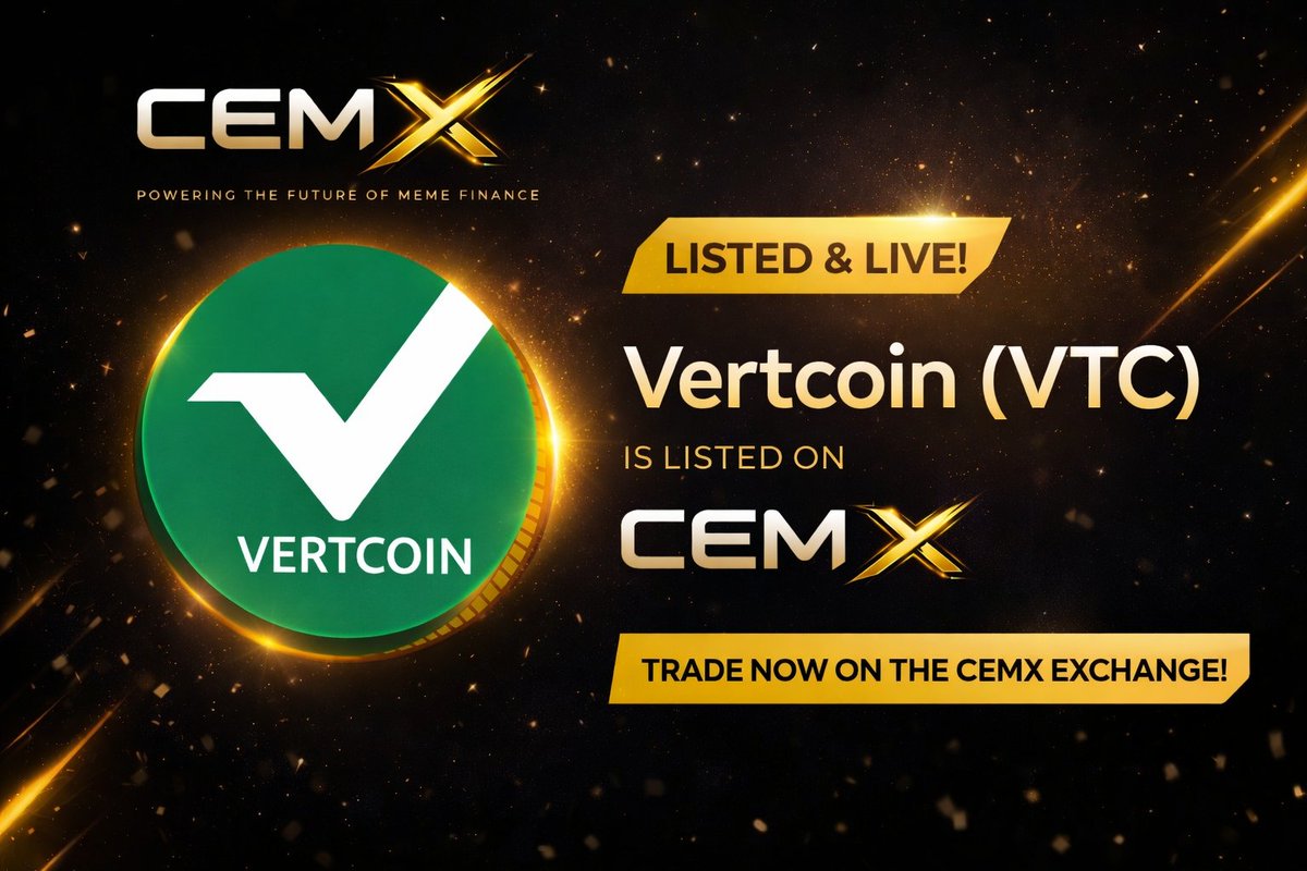 CemxExchange's tweet photo. We’re excited to announce that Vertcoin (VTC) is now listed and available for trading on CemX Exchange.
Experience fast, secure, and efficient trading today.

#CEMXExchange #Vertcoin #CryptoTrading https://t.co/9FGaJ85DL1