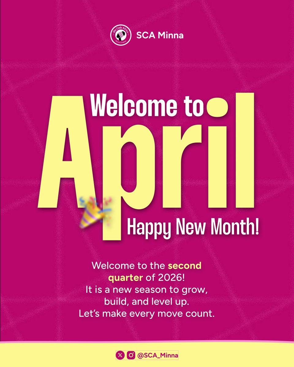 SCA_Minna's tweet photo. Happy New Month, Queens! 👑

Q2 is your chance to build on everything you started, to keep learning, keep showing up, and keep becoming the woman you envision in tech.

We’re rooting for you every step of the way 🩷

#shecodeafrica #scaminna #WomenInTech #HappyNewMonth https://t.co/mbcz1oLmAX
