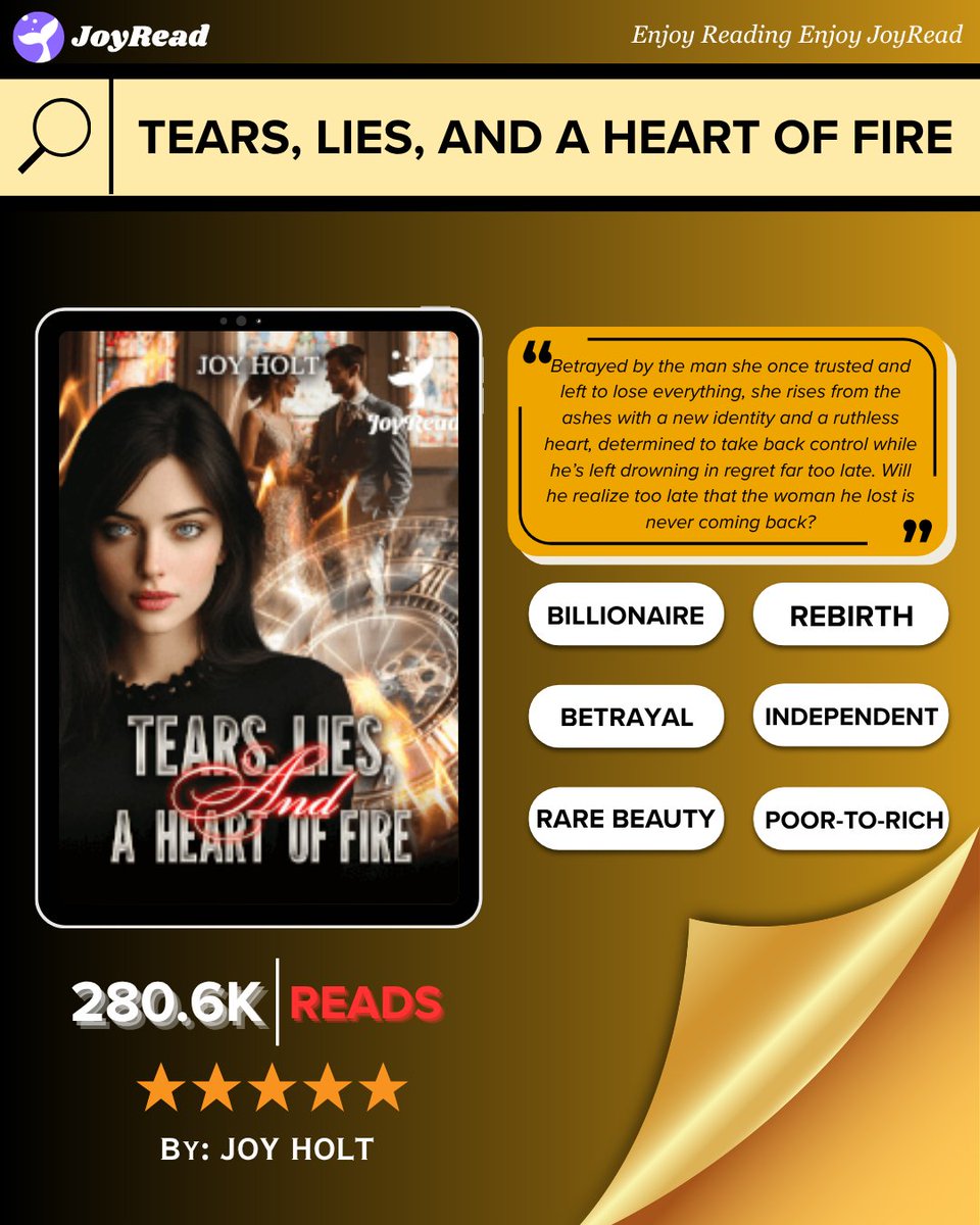 JoyRead_Novels's tweet photo. Just In: New Novel You Can’t Miss！✨

📕: Tears, Lies, and A Heart of Fire
✏️: Joy Holt
👉: https://t.co/MC4VTlwF60

🔎Search "800170" on JoyRead App to read the full novel.

Tag a friend who loves a good comeback story! 👯

#joyread #novel #books #bookstagram #fyp https://t.co/x13evIA3v6