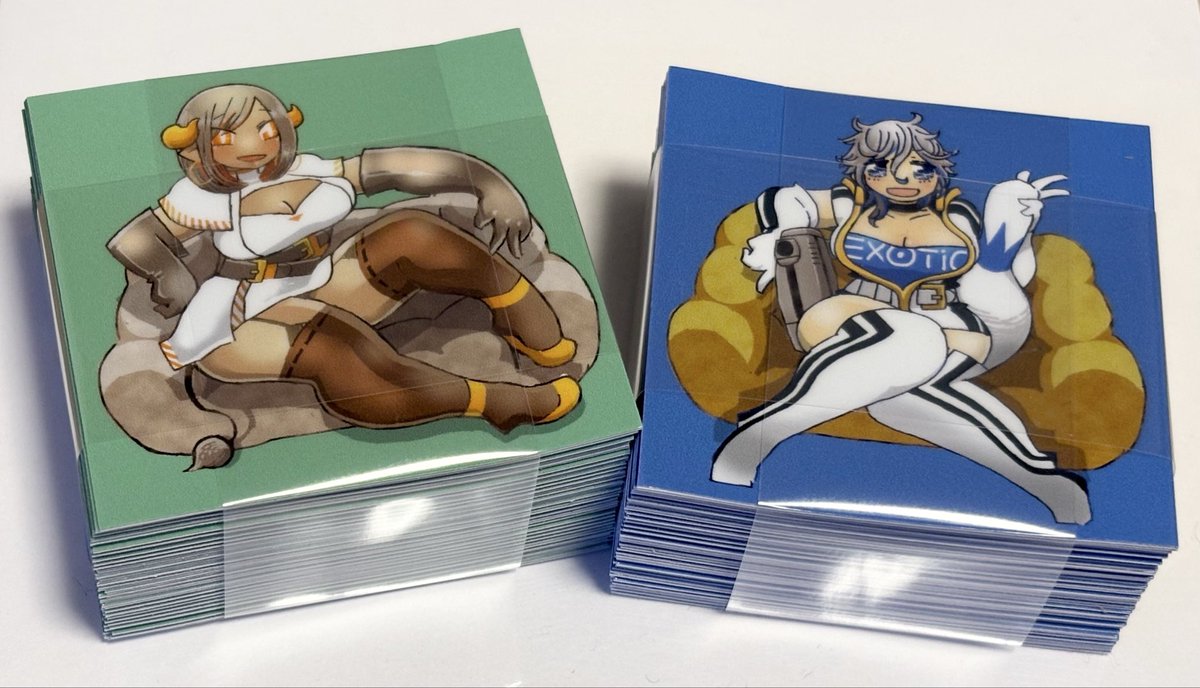 hitachtronicsさんに描いて頂いたイラストがステッカーになりました！ しかも2種！ これは良いものです！ こちらも当日、会場内でテイクフリーで設置いたしますので、お手に取って頂けたら私が喜びますので是非ー！ #ミス・エキゾチック