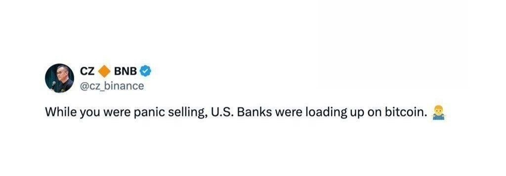 abadcrypto's tweet photo. Changpeng Zhao (CZ) afirma que bancos de EE.UU. están comprando #Bitcoin https://t.co/Nner6r2Hms