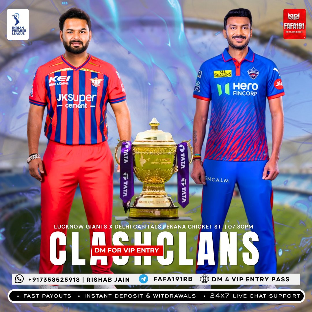 Wicketzone's tweet photo. Series : Indian Premier League 2026 | 5th Match, 
Indian Premier League 2026 
Ekana Cricket Stadium, Lucknow #LSGvsDC 

DM Telegram for IPLGOLDVIP ID #FAFA191RB 

Register - https://t.co/brRTaZ2py3 

#TATAIPL #shreyasIyer #Cooperconnolly #ranbirkapoor #IPL2026 #alluarjun https://t.co/2YdC24JRtV