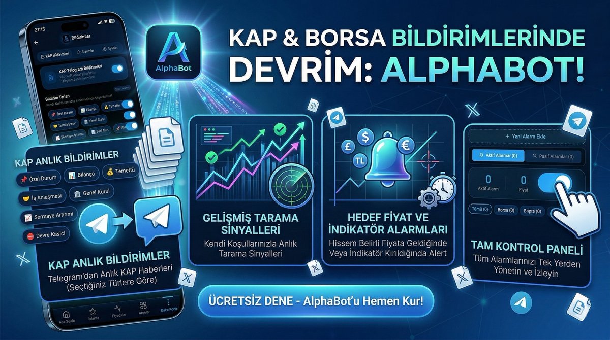 alphafinansdata's tweet photo. 🚨 KAP & BORSA- KRİPTO BİLDİRİMLERİNDE DEVRİM: ALPHA FİNANS BOT GELDİ! 🔥

Artık hiçbir kritik haberi, fiyat hareketini ya da sinyali kaçırmayacaksın!  

📲 Alphafinans1bot ile cebinde tam bir borsa komuta merkezi:

✅ KAP Anlık Bildirimler → Seçtiğin kategorilere göre Telegram’dan anında haber  
✅ Gelişmiş Tarama Sinyalleri → Kendi koşullarını belirle, sinyal gelsin  
✅ Hedef Fiyat & İndikatör Alarmları → Fiyat vurunca ya da indikatör kırılınca zil çalsın  
✅ Tam Kontrol Paneli → Tüm alarmlarını tek yerden yönet, anında takip et  

Ultra hızlı, anlık ve inanılmaz kullanışlı.  

💰 ÜCRETSİZ DENE → Hemen dene ve borsada bir adım önde ol!  

Kaçıranlar pişman oluyor…  Sen de mi? 👀  

Link yorumlarda👇

 #KAP #borsa #hisse #yatırım #kripto #Finans