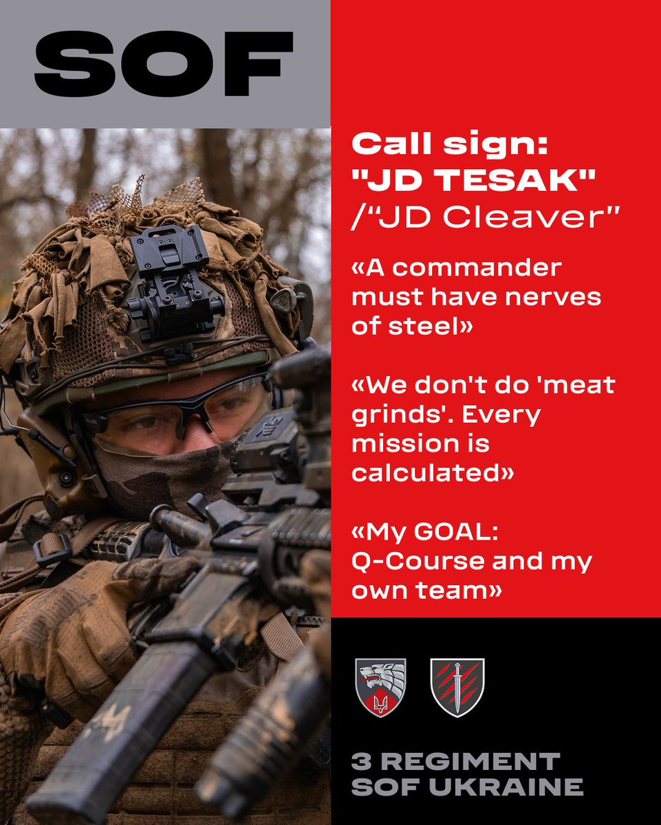 3sofua's tweet photo. “A commander must have nerves of steel” - meet JD Cleaver!
At just 21, he is mastering small group tactics and preparing for his first direct contact. He proves that in the @SOF_UKR, leadership is about mindset, not just age.
#SOF #Leadership #MeetTheOperators https://t.co/8kSjtcbMXu