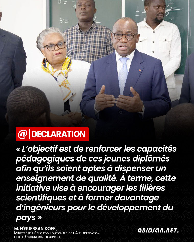 abidjan_net's tweet image. #Déclaration🚨 👉 cutt.ly/TtAPIhBn
➡️ Éducation nationale : la première session de formation des 1 800 enseignants contractuels de lycées et collèges recrutés en Mathématiques et Sciences Physiques lancée