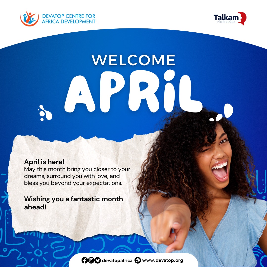 devatopafrica's tweet image. Welcome to April! 📷

May this month bring you closer to your dreams, surround you with love, and bless you beyond your expectations.

Here’s to a month of impact, growth, and purpose.
📷 Happy New Month!

#welcomeapril📷 l #newmonth