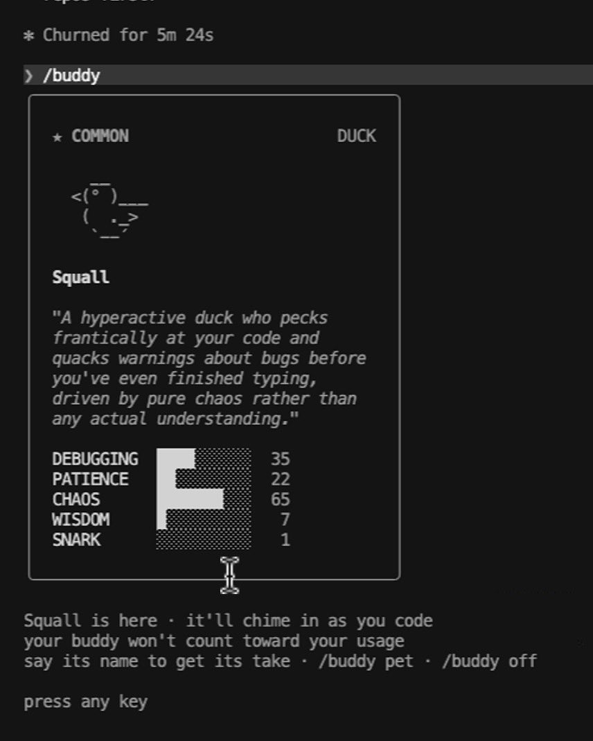 Claude code has a new /buddy feature and now i dont feel so alone