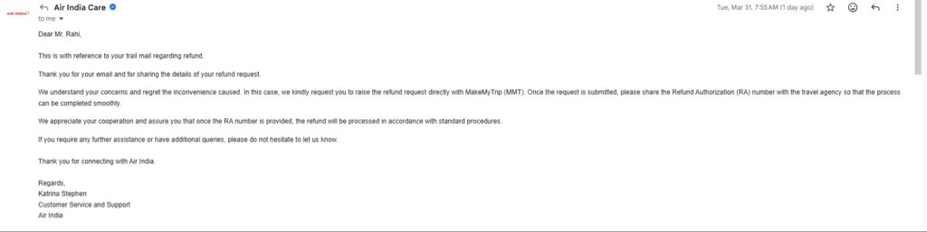 sakibrahi110's tweet image. 🚨 @MakeMyTrip @makemytripcare @airindia @airindia_care
I am a cheated customer. My refund (PNR: 7IMOT3) is stuck because @MakeMyTrip is refusing to issue the RA Number — confirmed IN WRITING by @airindia as mandatory.
My full story 👇
#MakeMyTrip #AirIndia #CustomerAlert