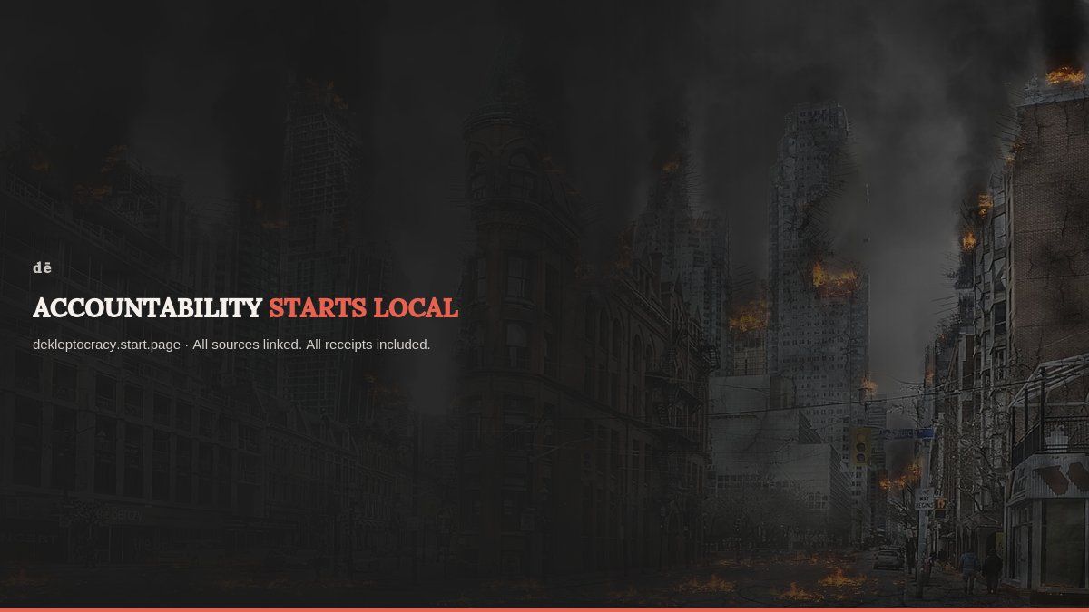 Dekleptocracy's tweet image. Accountability starts local. Subscribe for investigations that follow the money at every level.

dekleptocracy.start.page

#LocalCorruption #Accountability