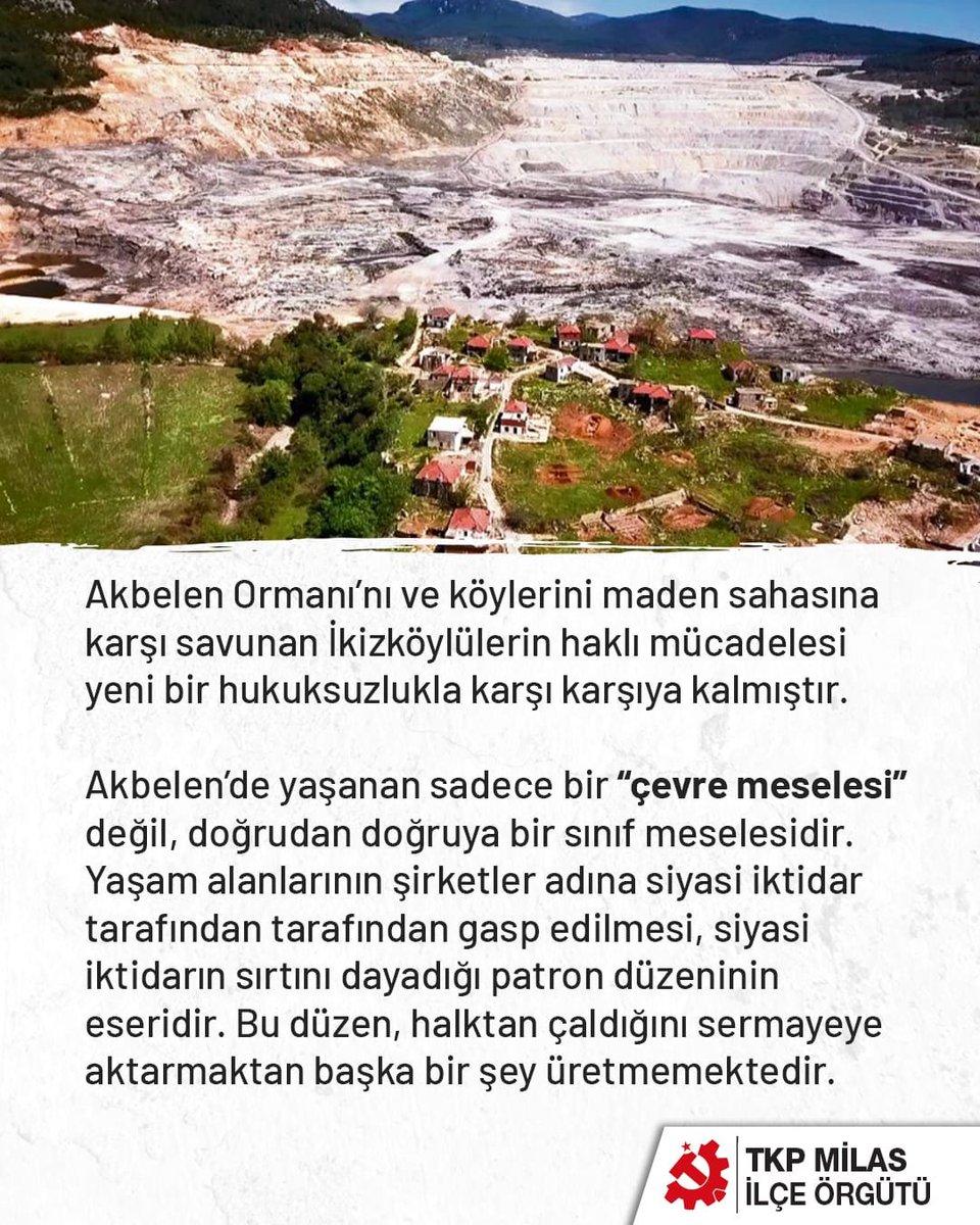 MilasTKP's tweet photo. Esra Işık derhal serbest bırakılmalı, Akbelen üzerindeki tüm maden faaliyetleri durdurulmalıdır. 

TKP doğanın ve insanın meta haline getirilmediği, eşit ve bağımsız bir Türkiye için mücadeleyi büyütmeye kararlıdır.  Bu karanlık düzeni değiştirecek olan, emekçi halkımızdır. https://t.co/zTKf61DhVh