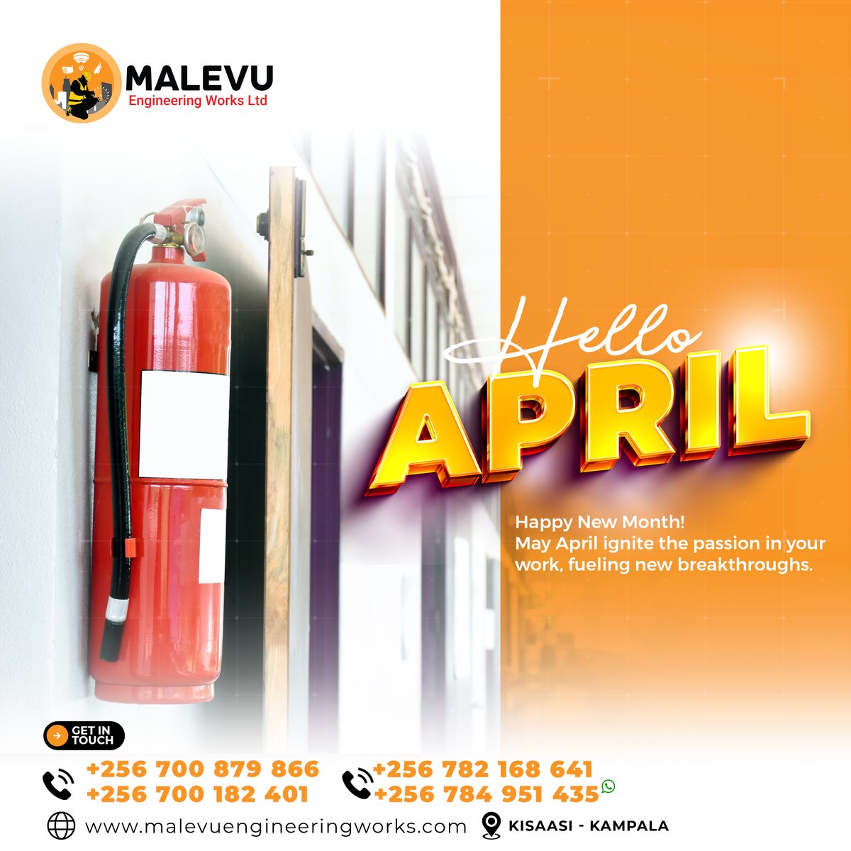 Malevultd's tweet photo. Happy New Month! 
May April ignite the passion in your work, fueling new breakthroughs.
#firesafety #mewltd #April https://t.co/YHg1EyE25B