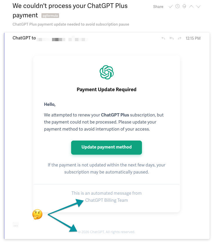 erngut's tweet photo. I was this close🤏🏻 to clicking that link when I saw the email on my phone…

Thankfully my spider senses tingled while reading the footer…

Sure enough, the sender domain was a weird .de and the link itself didn't go to @OpenAI 

People worried about boomers getting scammed online… I'm fairly certain 90% of non-techy Gen-X'ers and Millennials would've fallen too. 

My wife would've… No doubt